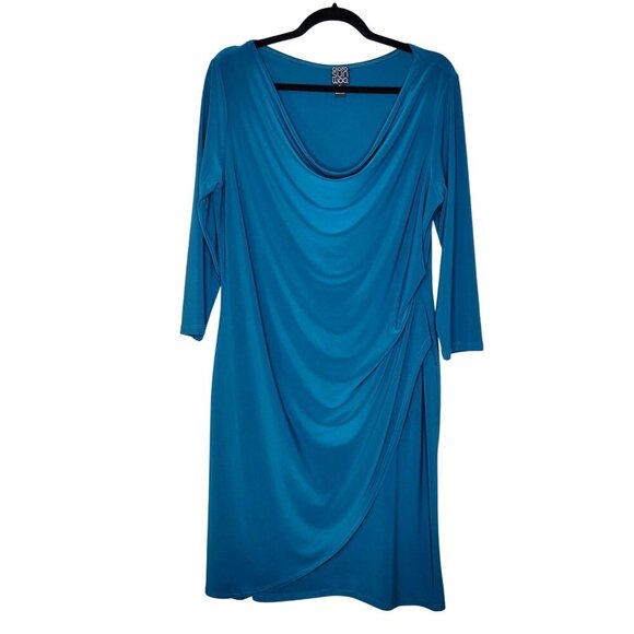 Clara Sun Woo Midi Dress XL 3/4 Sleeve Stretch Drape Soft Silky Corpcore Office - Picture 1 of 8